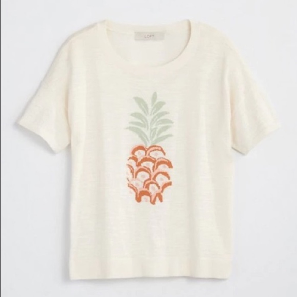 LOFT NWT Pineapple Intarsia Knit Short Sleeve Sweater Size Large